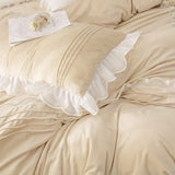 Triogift Beige Crystal Velvet Bedding Set Winter Warm Bedspread Solid Color Thick Duvet Cover Bed Skirts Pillowcase Home Textile