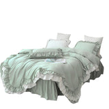 Triogift  Bedding Set Luxury Ruffle Lace Duvet Cover Bed Skirt Pillowcase Green Egyptian Cotton Princess Bedspread Bed Set Queen King Size