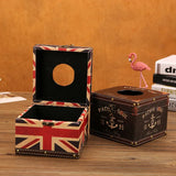 Triogift  Square retro distressed tissue box Creative British wind roll paper box Fashion cylinder pumping paper box for nostalgic cars