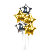 Triogift 5Pcs 18inch Gold Silver Foil Star Balloon Wedding Balloons Decoration Baby Shower Children's Kids Birthday Party Balloons Globos