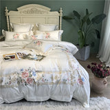 Triogift  White Blue Pink Luxury Flowers Embroidery 100S/1000TC Egyptian Cotton Palace Bedding Set Duvet Cover Bed sheet/Linen Pillowcases