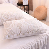 Triogift  Luxury White Pink Purple Green Winter Thick Fleece Fabric Princess Bedding set Lace Jacquard Duvet Cover Bed skirt Pillowcases