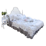 Triogift  Brand New 100% Cotton Lace Bedding Set Princess Floral Garden Cotton 4pcs Set Ruffle Layers Duvet Cover with Lotus Edge