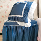 Triogift Luxury Bedding Sets Queen King Size Solid White and Blue Ruffle Princess Duvet Cover Bedsheet Set Lace Girls Home Europe Bedding