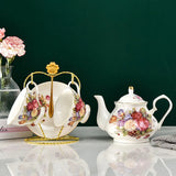 Triogift  -  European Bone China Tea Set English Afternoon Tea Cup Set Teapot High-Grade Porcelain Coffee Pot 1 TeaPot 2 Cups and Saucers