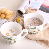 Triogift  - 600ml Creative Ceramic Mug with Cover Chinese Style Special Slotted Cup Breakfast bowl Mug Office Fancy Gift for Tea Drinker