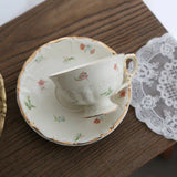 Triogift  -  Coffee Cup Korean Retro Creamy Yellow Pastoral Floral Tracery Gold Ceramic English Afternoon Dessert Flower Tea Cup and Saucer