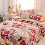 Triogift Plaid for Beds Flower Printed Coral Fleece Blanket on the Bed Soft Warm Flannel Bedspread on Bed Queen/King Blanket for Winter