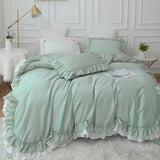 Triogift  Bedding Set Luxury Ruffle Lace Duvet Cover Bed Skirt Pillowcase Green Egyptian Cotton Princess Bedspread Bed Set Queen King Size