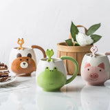 Triogift Hand-painted Coffee Cup Lovely Panda/Frog/Cat/Pig Ceramic Mug Teacup include teaspoon