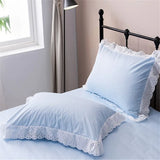 Triogift  Pastoral embroidery ruffles bedsheet set blue plaid cotton bedding set ropa de cama bed sheets and pillowcases duvet cover set