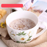 Triogift  - 600ml Creative Ceramic Mug with Cover Chinese Style Special Slotted Cup Breakfast bowl Mug Office Fancy Gift for Tea Drinker