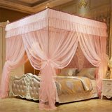 Triogift Four-Cornered Mosquito Net Pink Bed Canopy Princess Queen Mosquito Bedding Net Bed Tent Floor-Length Curtain 2mx2mx1.5m No Stand