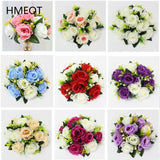 Triogift  Cheap Artificial Flower Ball Plastic Green Mesh Base Silk Table Centerpieces For Wedding Decor Party Road Lead Flower Bouquets