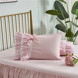 Triogift  Free shipping cotton Korean princess ruffles lace cake layer pink embroidery bedding set twin full queen king size bed skirt YYX