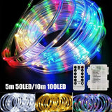 Triogift  5M/10M/12LED Rope Strip Lights Remote Control Tube Rope Garland Fairy Lighting Strings for Outdoor Indoor Garden Christmas Decor