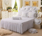 Triogift  Princess style White fleece winter warm Bedding set lace Luxury Duvet cover set full queen king size bed skirt warm bedclothes