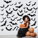 Triogift 12/24/48pcs Halloween Decoration 3D Black Bat Halloween Party DIY Bar Room Decor Party Scary Props Wall Sticker