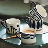 Triogift  -  Hand-painted Ceramic Coffee Cups Beer Tea Mug Mug Nordic Wind Mug Large Breakfast Blue Milk Coffee Cup Glass Drinkware