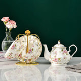 Triogift  -  European Bone China Tea Set English Afternoon Tea Cup Set Teapot High-Grade Porcelain Coffee Pot 1 TeaPot 2 Cups and Saucers