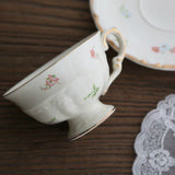 Triogift  -  Coffee Cup Korean Retro Creamy Yellow Pastoral Floral Tracery Gold Ceramic English Afternoon Dessert Flower Tea Cup and Saucer