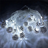 Triogift  10/20/50 Leds Moroccan Hollow Metal Ball LED String Lights Battery Powered for Wedding Holiday Garland Indoor Outdoor Decor