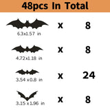 Triogift 12/24/48pcs Halloween Decoration 3D Black Bat Halloween Party DIY Bar Room Decor Party Scary Props Wall Sticker