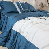 Triogift Luxury Bedding Sets Queen King Size Solid White and Blue Ruffle Princess Duvet Cover Bedsheet Set Lace Girls Home Europe Bedding