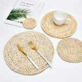 Triogift  4PCS 20CM  Woven Corn Husk Table Placemats  Kitchen Utensils Durable MATS And Pads  Heat-Resistant Coasters Kitchen Accessories