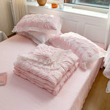 Triogift 1/3Pc Pink Korean Style Princess Lace Ruffles Soft Seersucker Summer Quilt Single Double Queen Quilted Summer Comforter Blanket