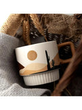 Triogift  -  1pc desert Series Abstract Hand-painted Ceramic Mug American Style Retro Breakfast Cup Home Stackable Milk Water Coffee Cup