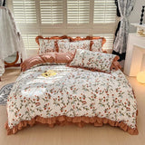 Triogift  New Fresh Floral Pattern Cotton Girl Heart Duvet Cover Suit Soft Luxury Bedding Set Fashion Dormitory Quilt Cover Pillowcase Kit