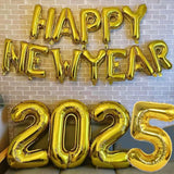 Triogift 2025 Happy New Year Balloons Banner Rose Gold Number Letter Aluminum Foil Balloon Christmas New Year Eve Party Decor Balls Suppl