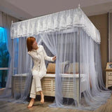 Triogift  Embroidery Lace Palace Mosquito Net with Stainless Steel Bracket Square Princess Mosquito Tent for Bed Double Bed Nets Canopy