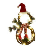 Triogift  LED Light Snowman Rattan Wreath for Front Door Xmas Decorations Christmas Garland for Home Fireplace Wall Decor New Year