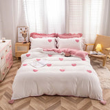 Triogift Pink Love Hearts Bedding Set Nordic Style Bed Linen with Pillowcases Home Textile Girls Breathable Duvet Cover King Queen Twin