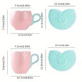 Triogift  -  1set Tulip Cup and Saucer Flower-shaped Ceramic Coffee Mug and Plate Lovely Drink Cup Delicate Mug Kitchenware Gift for Friend