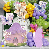 Triogift 36inch Mushroom House KT Board Butterfly Flower Fairy Cutout for Birthday Party Decoration Girl Baptism Baby Shower Supplies