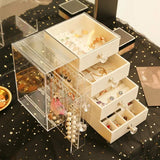 Triogift Drawer Type Plastic Jewelry Storage Box Transparent Finishing Makeup Organizer Earrings Display Stand Rack Bracelet