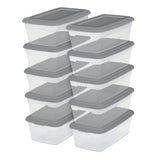 Triogift Sterilite Set of (10) 6 Qt. Clear Plastic Storage Boxes with Gray Lids