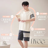 Triogift  New Classic 100%Cotton Pajamas Suit Men Loose Comfortable Short Sleeves Outside Sleepwear High Quality Nightcloth Male Boy Gift