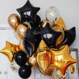 Triogift 18pcs/set 18inch Orange Stars Foil Balloons Gold Confetti Black Latex Ball Halloween Kids Birthday Party Decors Inflate Balls