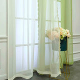 Triogift  Green Staggered Light Yellow Sheer Curtain for Living Room With Side Lace Beads Voile Drape Kitchen Door Window