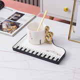 Triogift  -  Nordic Creative Piano Black and White Key Ceramic Coffee Cup with Spoon Mug Exquisite Cappuccino Coffee Afternoon Tea Water Cup