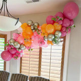 Triogift 126pcs Hot Pink Orange Metallic Silver Balloon Garland Arch Kit for Summer Wedding Birthday Party Decorations Baby Shower Supply