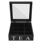 Triogift Wooden 9 Grids Tea Box Tea Bags Container Storage Box Square Gift Box Case Transparent Top Lid Jewelry Storage Box-Black