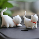 Triogift Cute White Porcelain Lucky Cat Decorations Handcrafted Creative Tea Pets Desktop Ornaments Children's Birthday Gifts