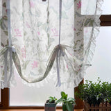 Triogift  Ruffle Floral Pull-Up Curtain for Small Window Lace Sheer Lifting Drape Kitchen Porch Home Decoration Blinds #E