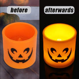 Triogift  Halloween Ghost Face Candle Night Light Yellow Flash Night Lamp Cylindrical Flameless Lights Party Bedroom Table Home Decoration