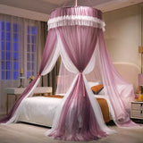 Triogift Universal Elegant Tulle Dome Bedroom Mosquito Net, Romantic Lace, Solid Color, Double Bed, Home Decoration Mosquito Net